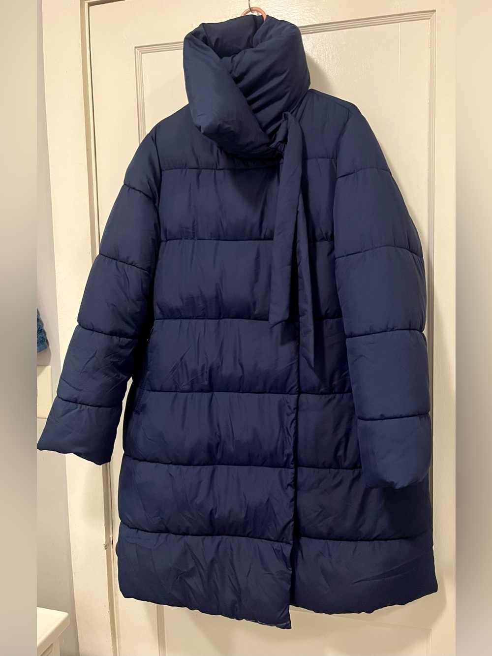 Roaman's Navy Long Puffer Coat with High Collar - Picture 12 of 13